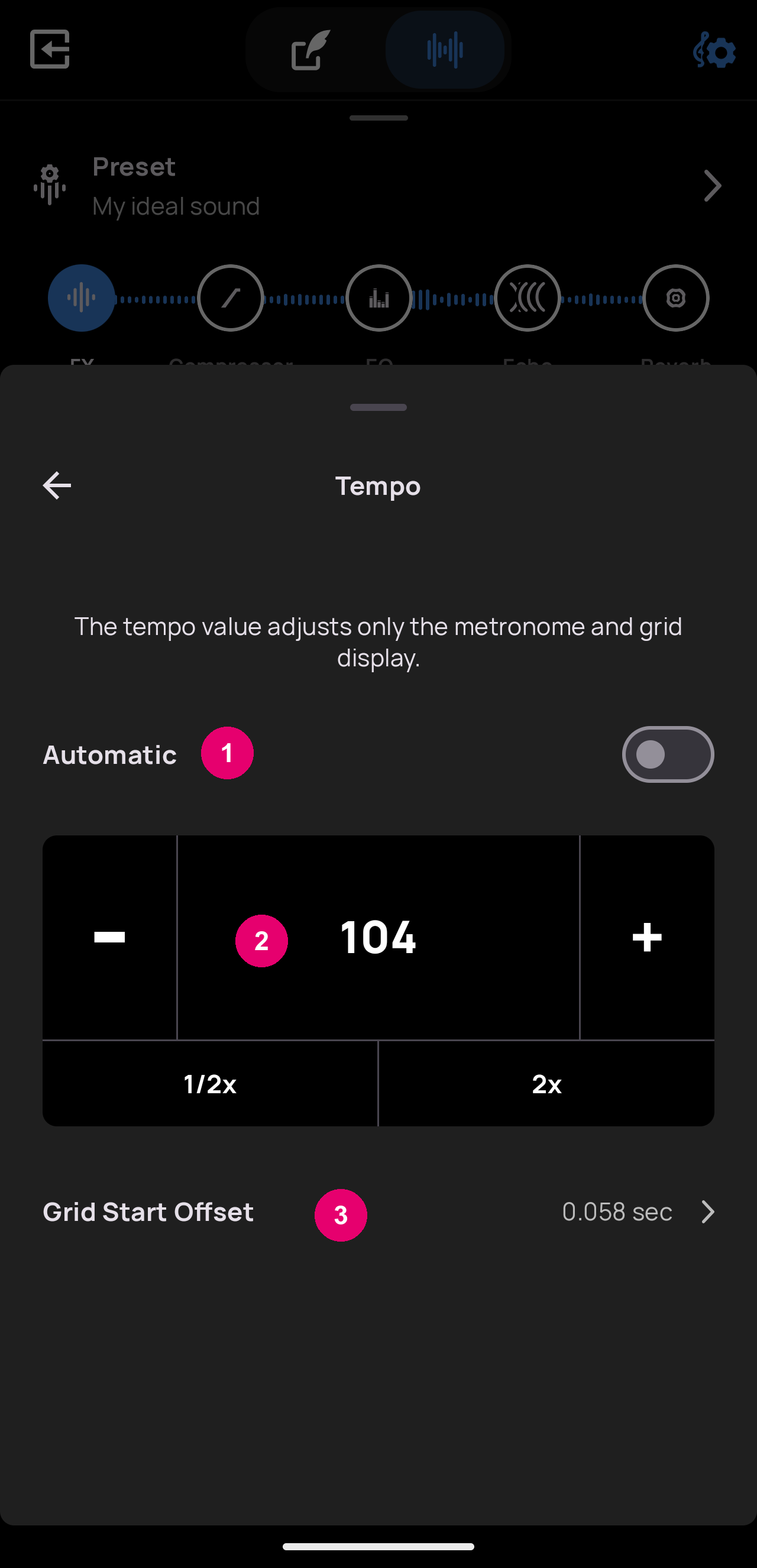The Tempo panel