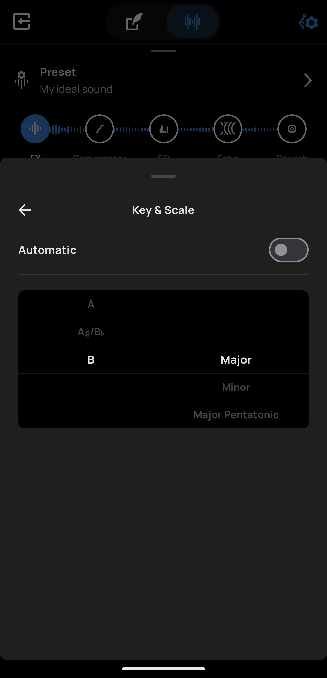 The Key and Scale panel