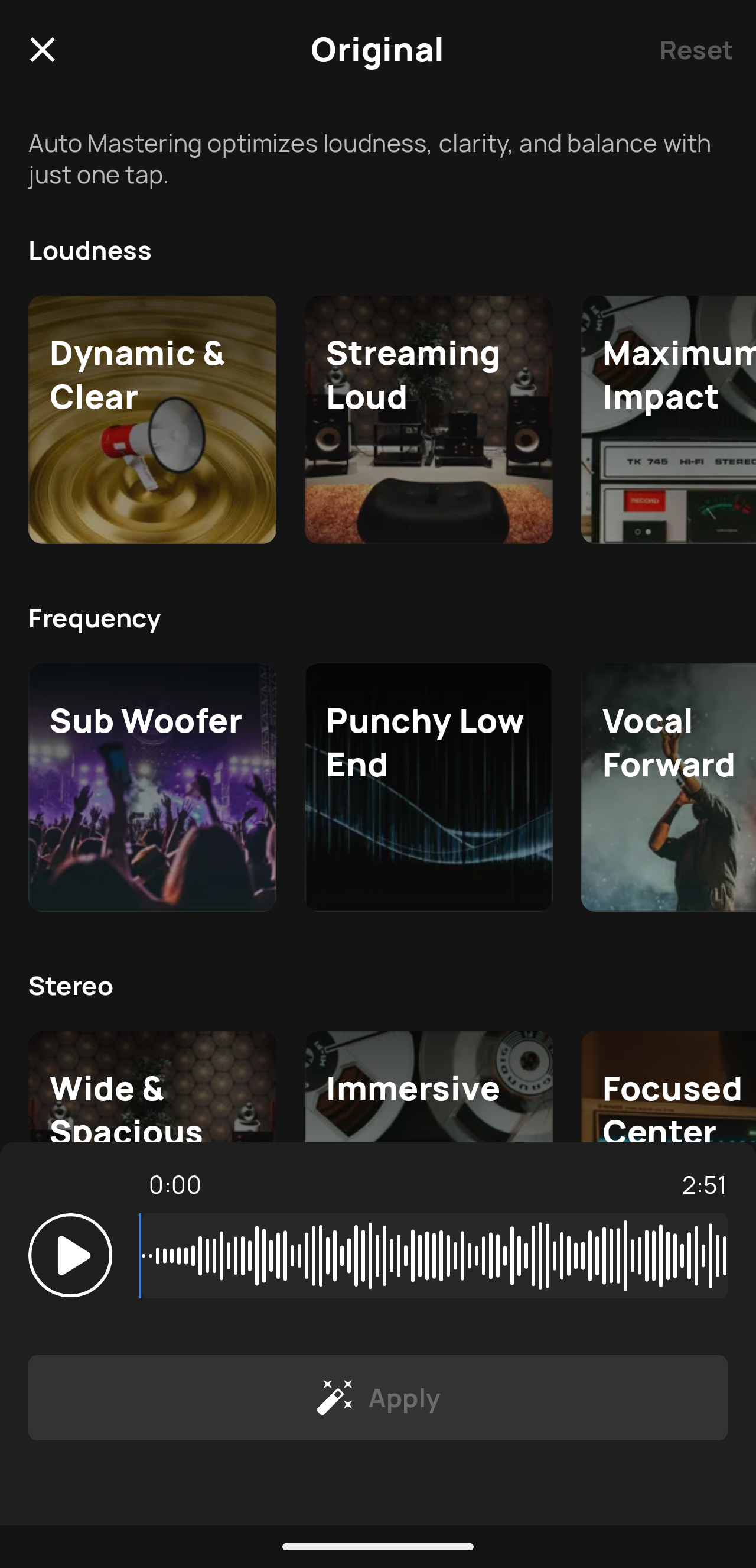The Auto Mastering picker