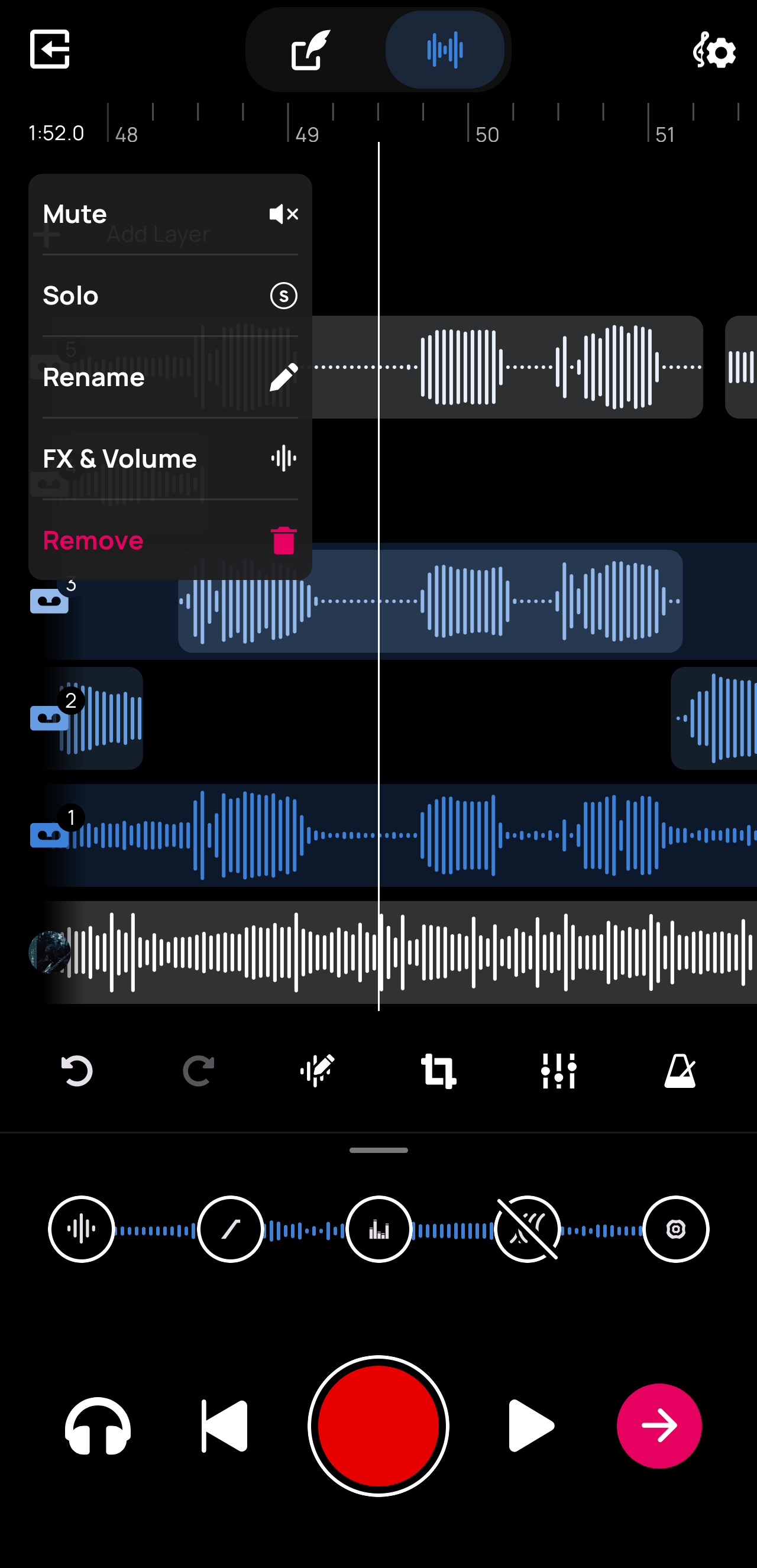 The Vocal channel menu