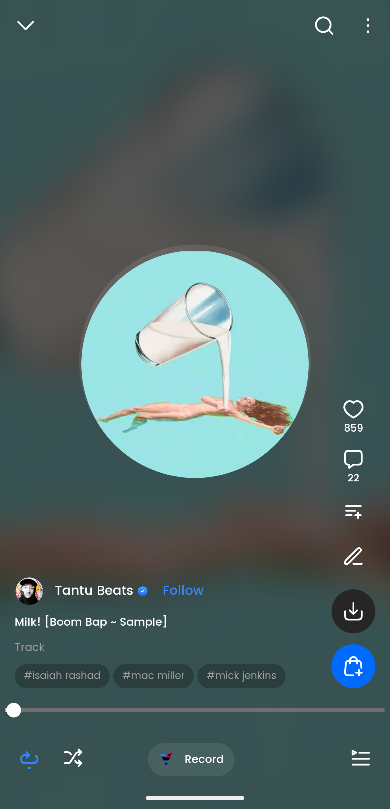 A beat in the BeatStars app with the Record button