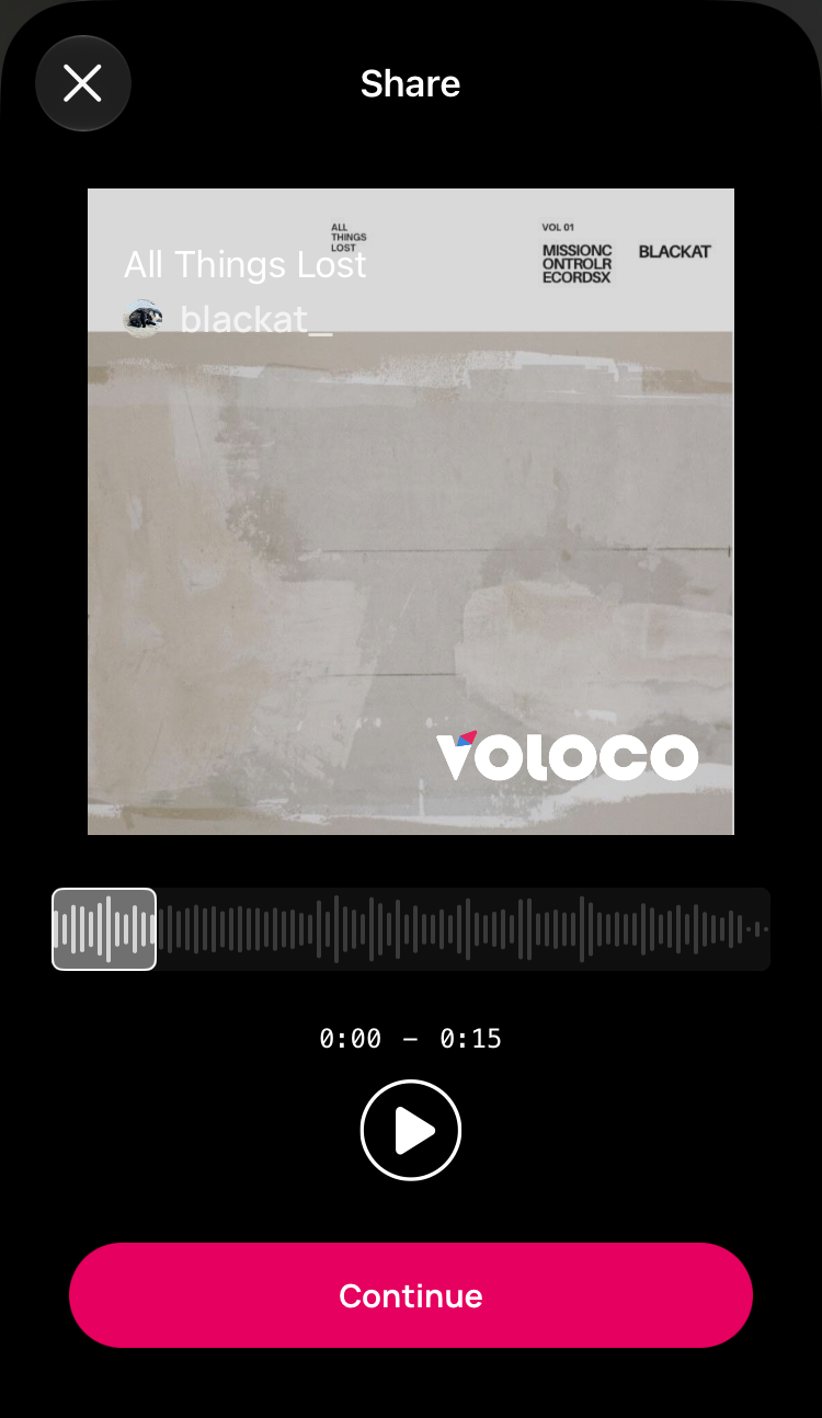 The Share screen with the 15-second window selected